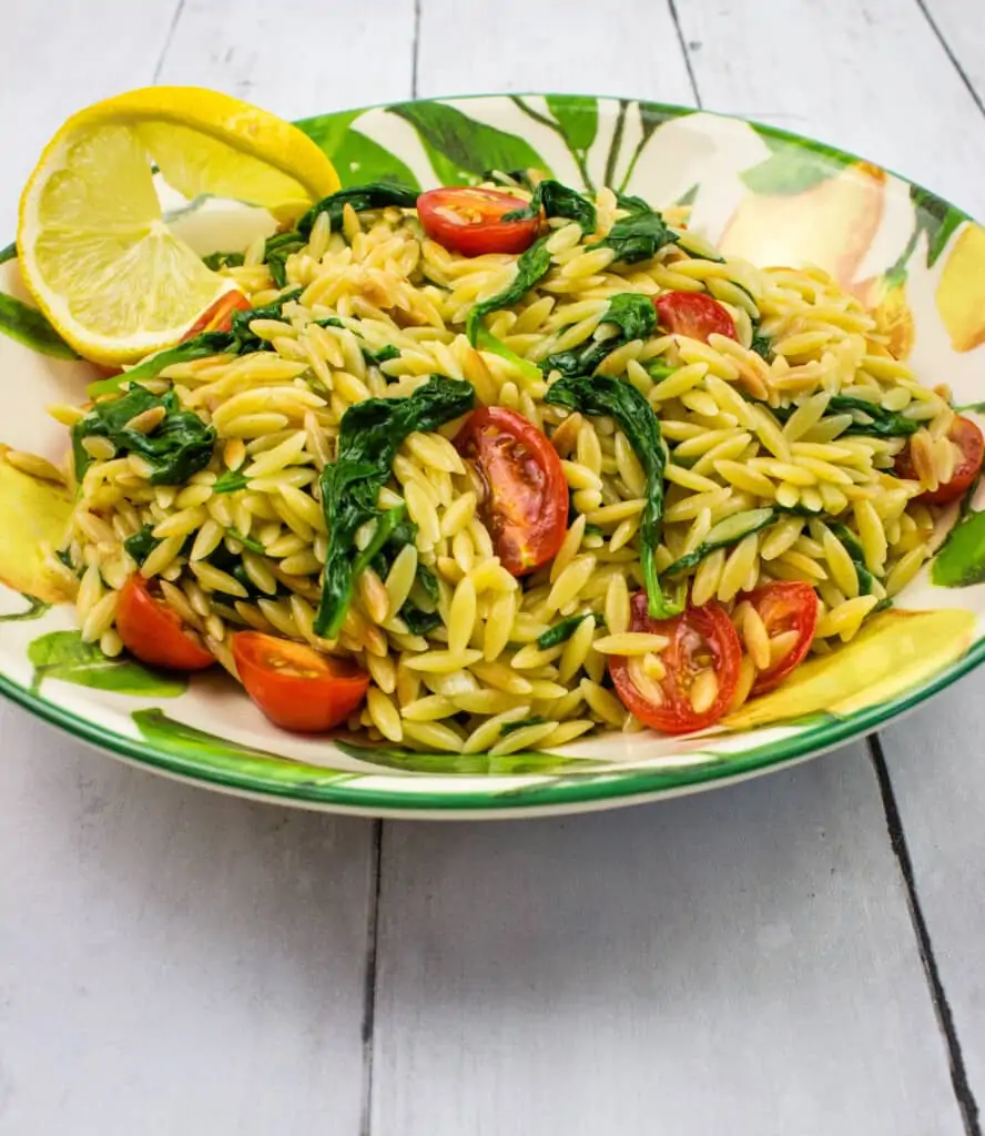 creamy spinach orzo with tomatoes