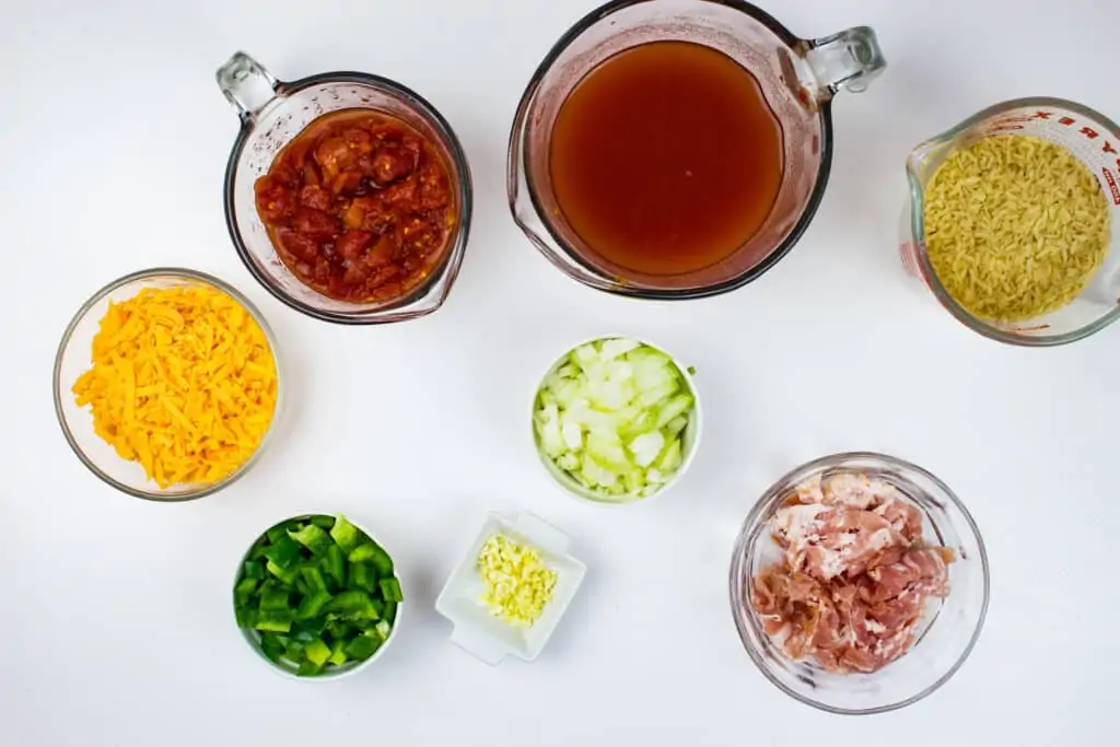 ingredients to make baked cheesy spanish rice