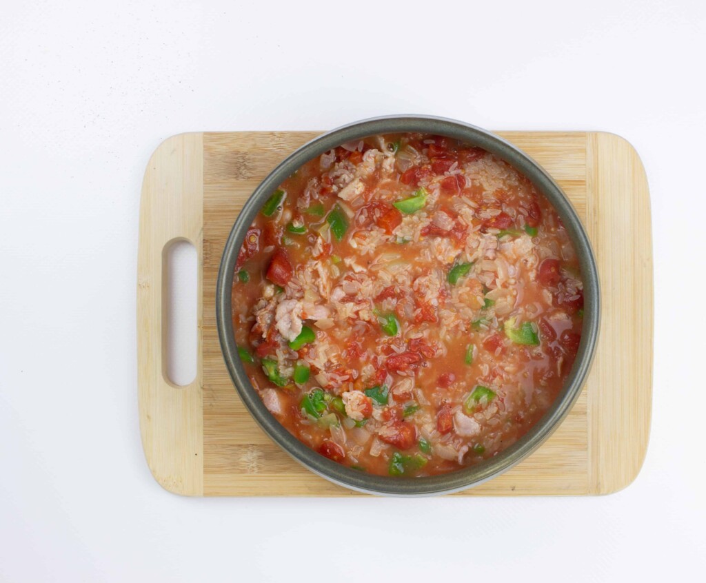 the boiled mixture put into a casserole pan