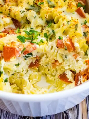 Creamy cheesy baked pasta with ricotta and tomatoes