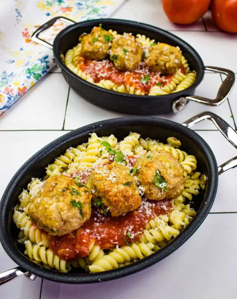 air fryer turkey meatballs with noodles and sauce