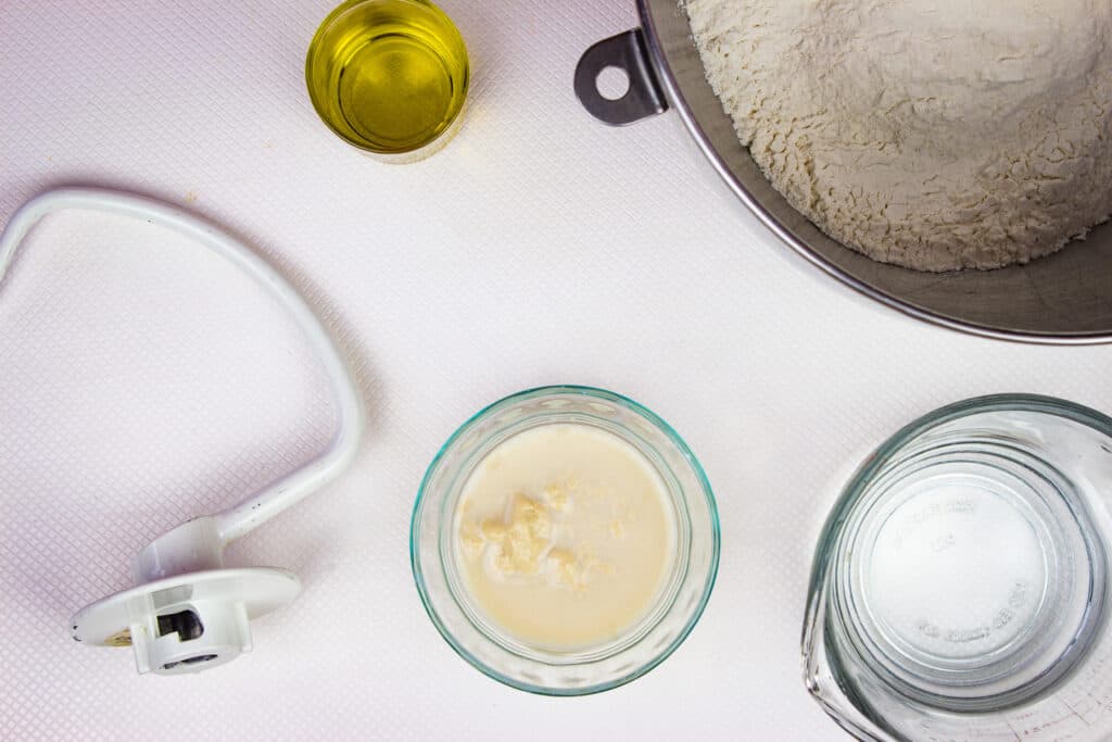 easy pizza dough ingredients with risen yeast