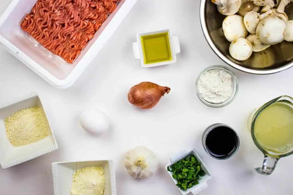 Ingredients to make chicken marsala meatballs.