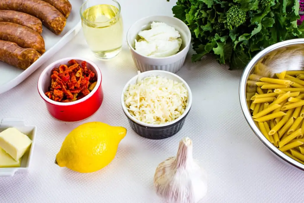 ingredients to make broccoli rabe with sausage pasta