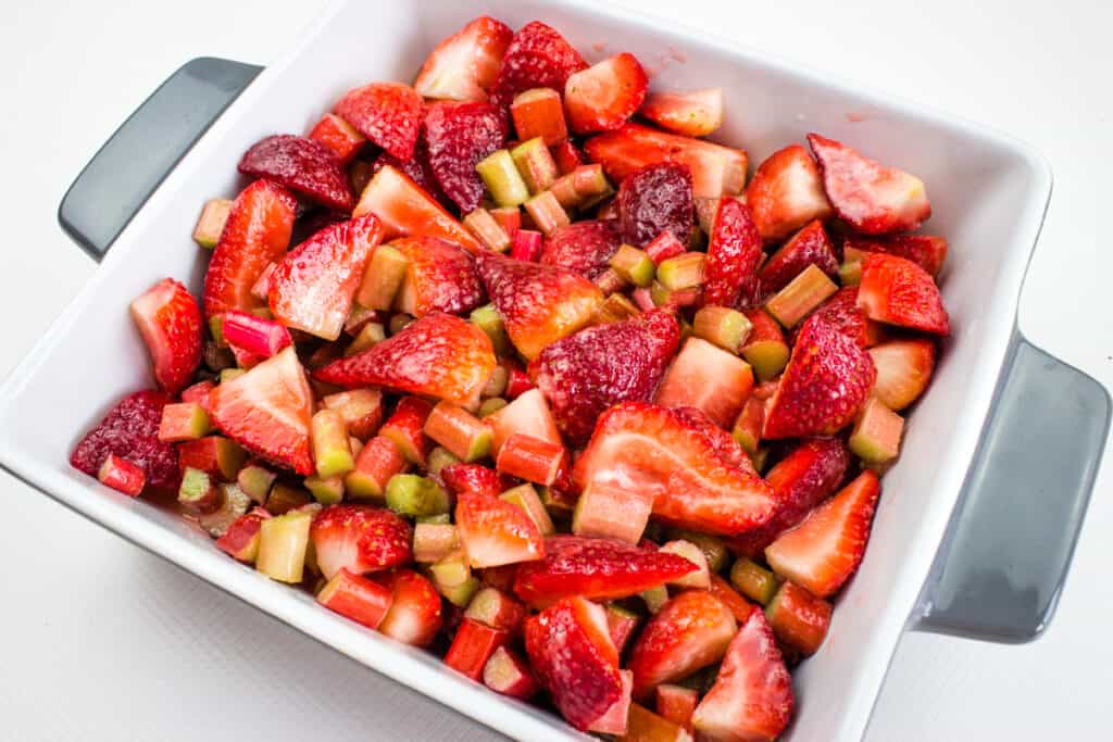 put the fruit mixture into the bottom of a casserole