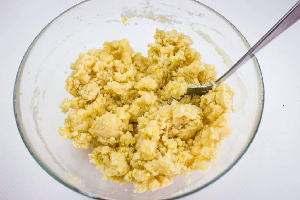 Combination of flour, baking powder, lemon zest, sugar, and a pinch of salt to make crumbly toppings.