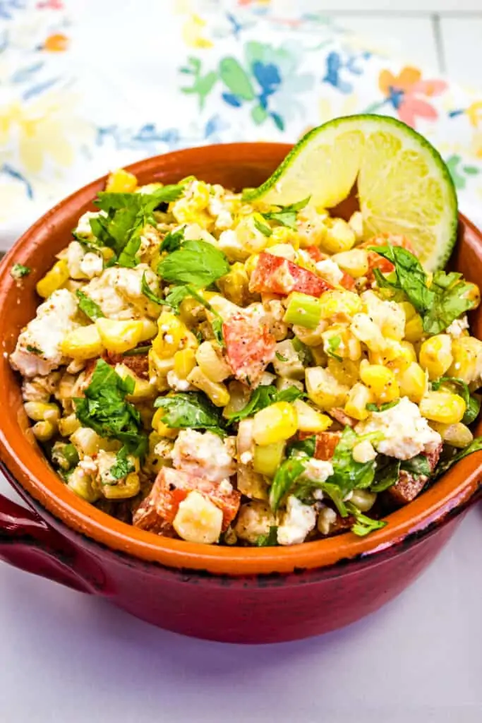 mexican street corn salad in a rustic bowl