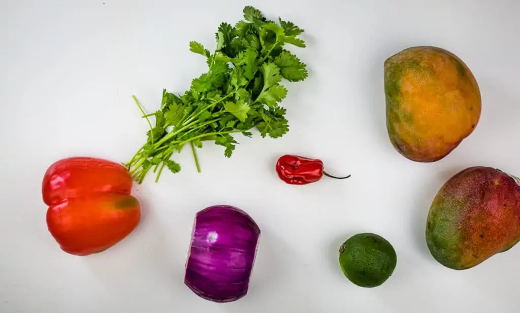 Ingredients to make mango habanero salsa