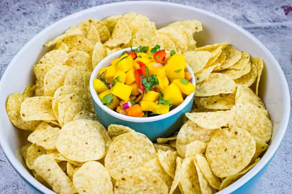 mango habanero salsa with tortilla chips