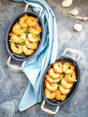 smoked shrimp in serving dishes