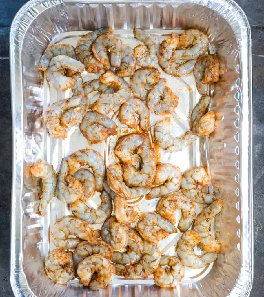 shrimp in pan ready for smoker