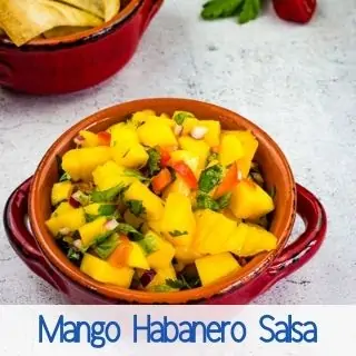 mango habanero salsa in a serving dish