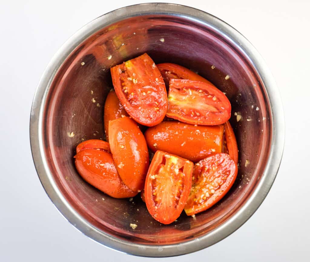 smoked tomatoes tossed with garlic, oil, seasoning