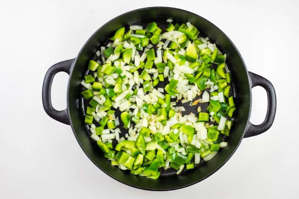 sauteeing the veg to make over the top chili