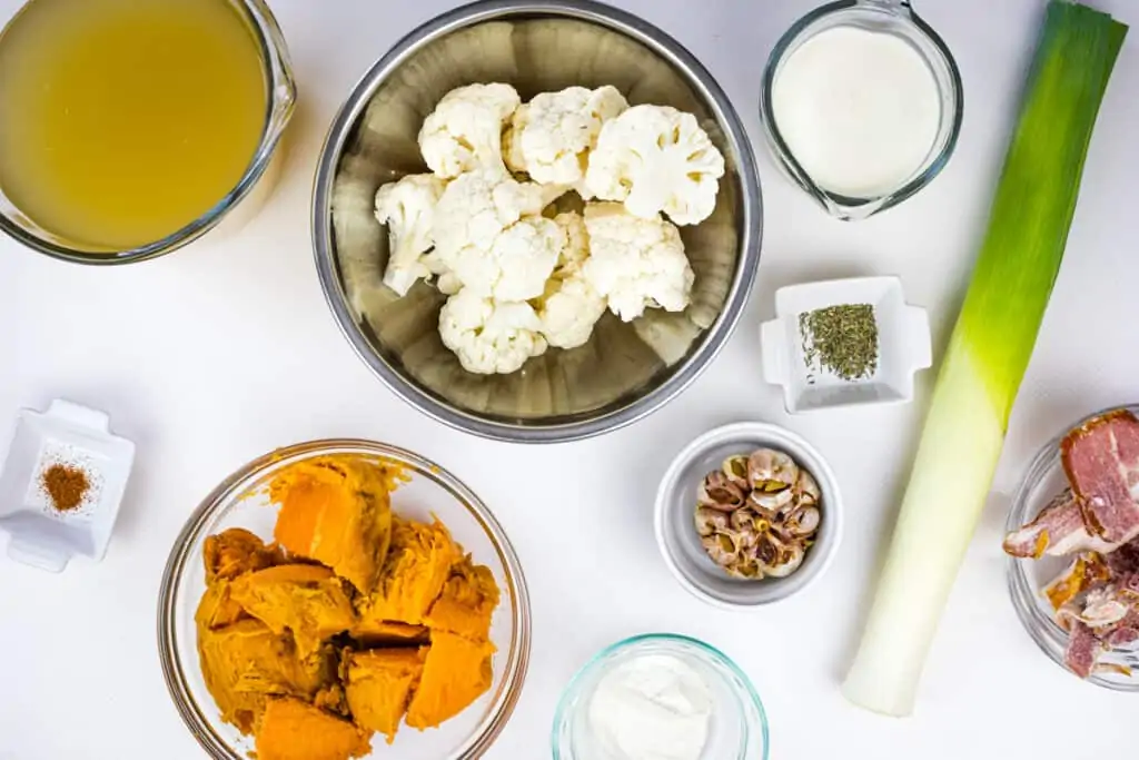 ingredients to make cauliflower and sweet potato soup