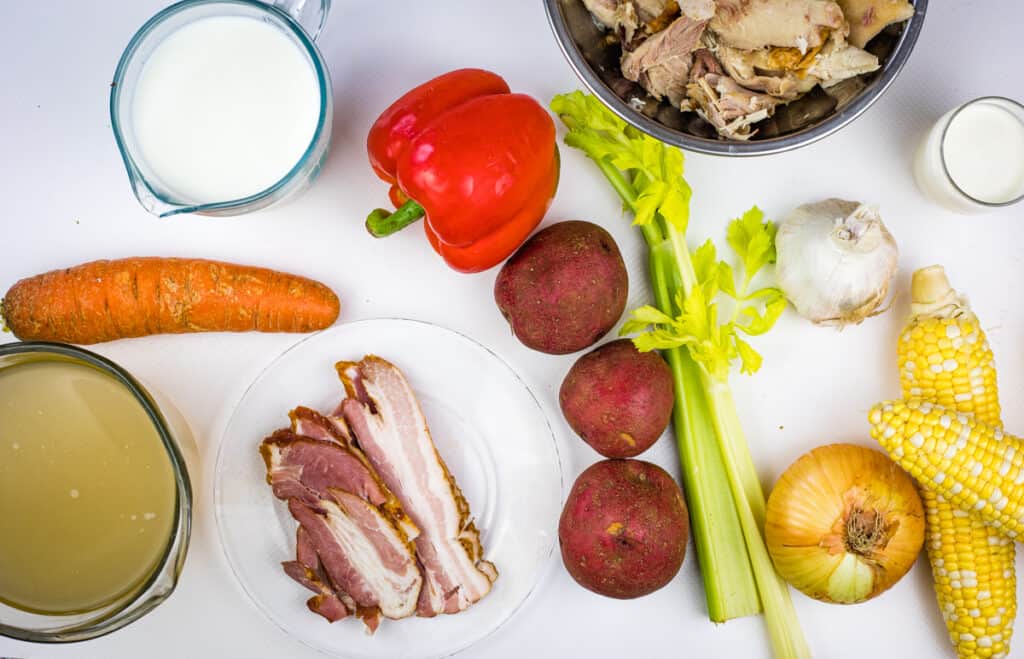 Ingredients to make chicken corn chowder