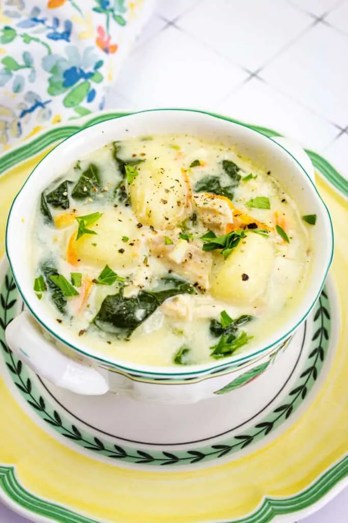 chicken gnocchi soup in a bowl