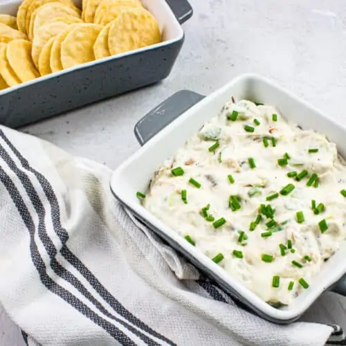 Cold Crab Dip in a bowl with crackers