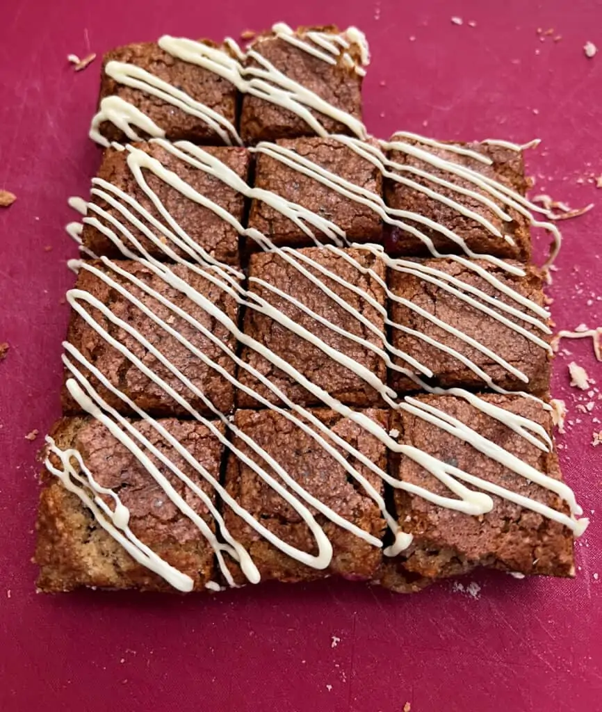 cranberry bars drizzled with white chocolate