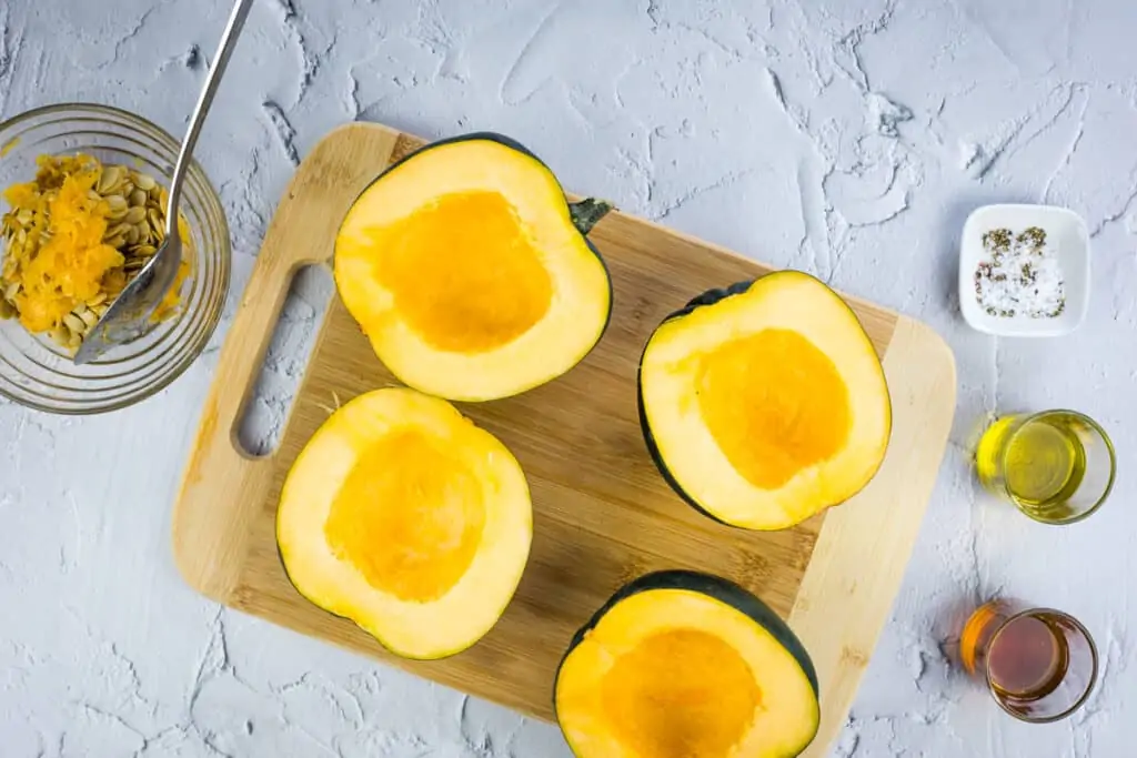 acorn squash with the seeds cut out