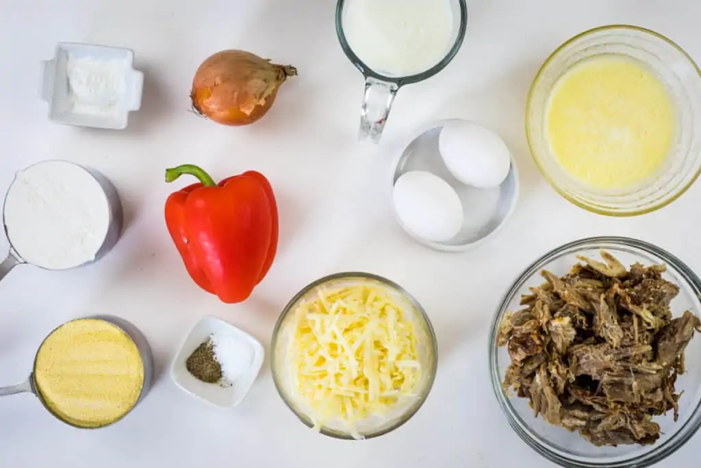 ingredients to make pulled pork stuffed cornbread