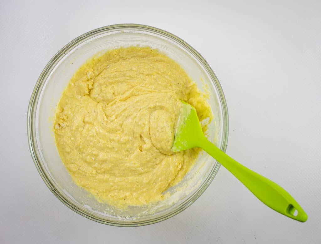 mixed batter for pulled pork stuffed cornbread