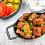 Smoked Pork Belly burnt ends in a dish