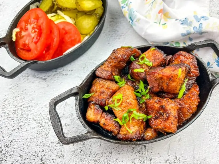 Smoked Pork Belly burnt ends in a dish