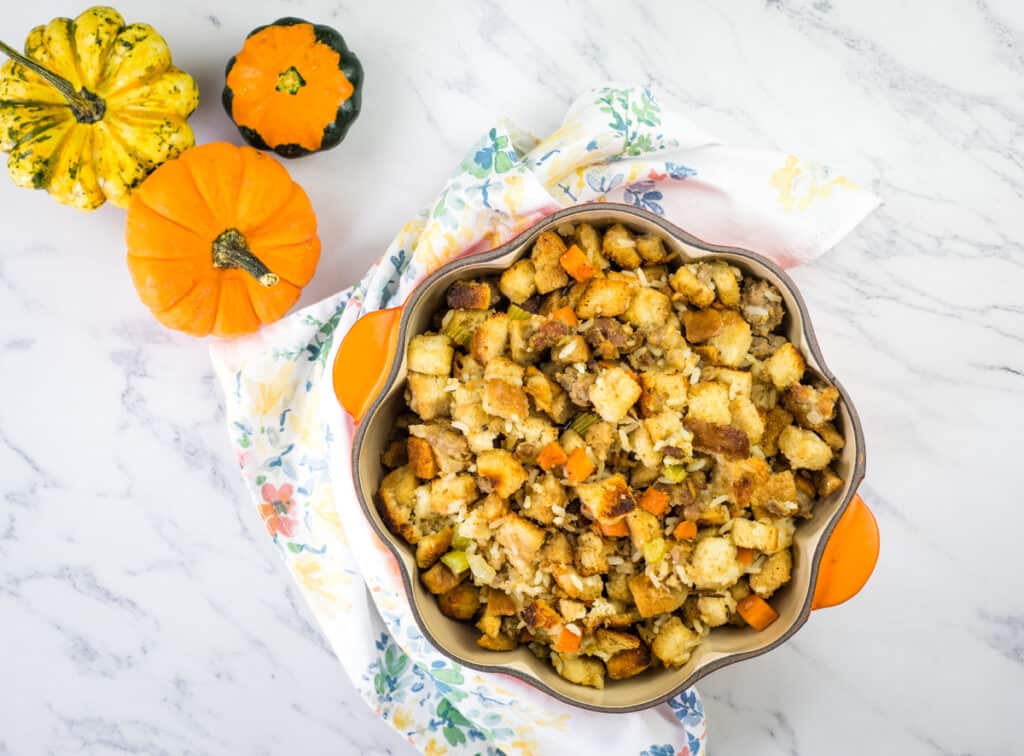 sausage stuffing recipe in a bowl