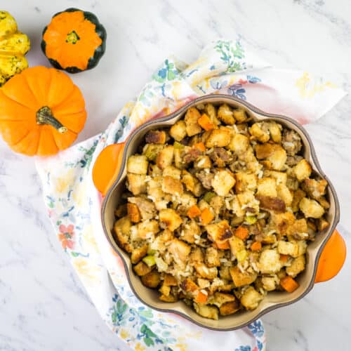sausage stuffing recipe in a bowl