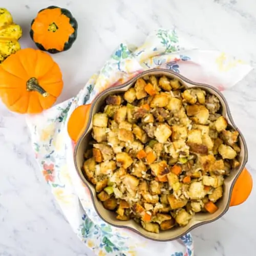 sausage stuffing recipe in a bowl