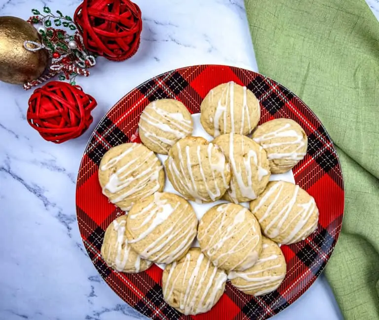 A plate of eggnog cookies with spiced rum glaze