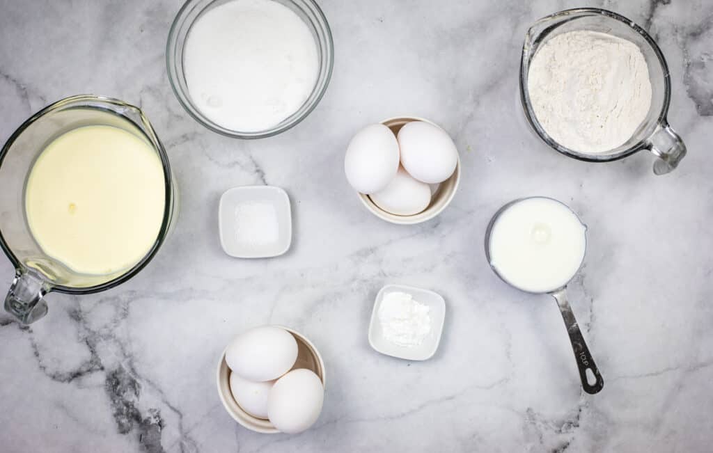 Ingredients to make Eggnog Tres Leches Cake recipoe