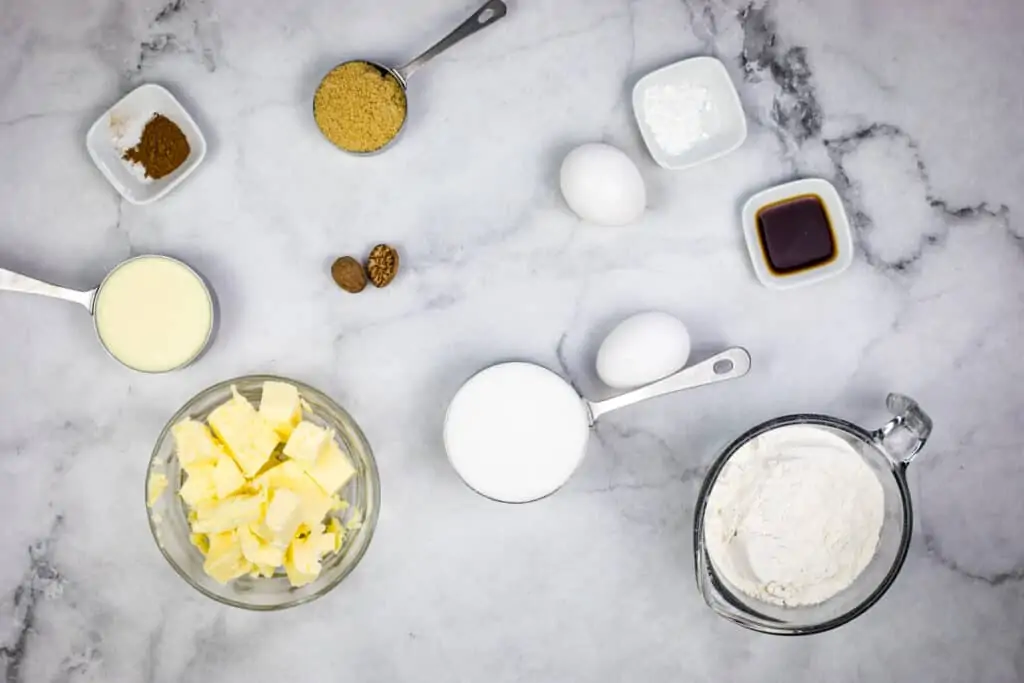 ingredients to make eggnog cookies with spiced rum glaze