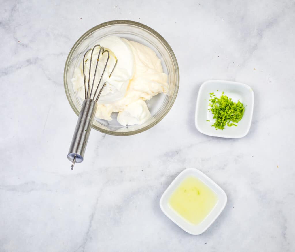Ingredients to make Lime Crema for the Spicy Pork Tenderloin Crostini with Lime Crema.