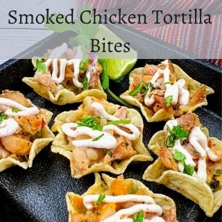 smoked chicken tortilla bites on a black plate