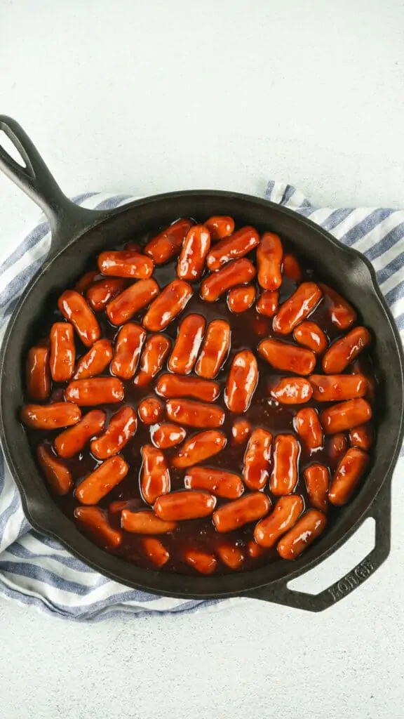 everything in a cast iron pan to make smoked little smokies