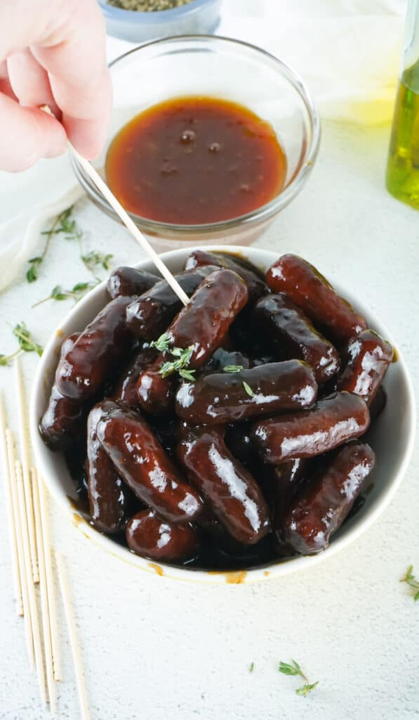 smoked little smokies in a dish