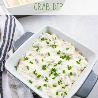 crab dip in a square serving dish