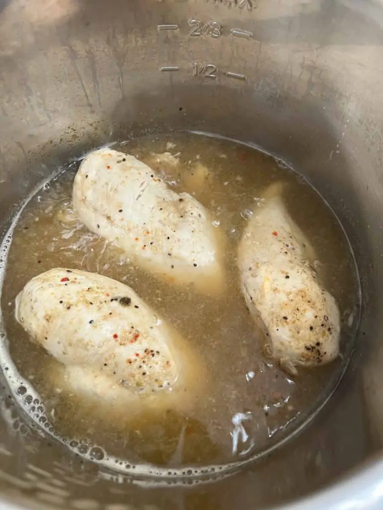 Cooked chicken breasts in the Instant Pot.