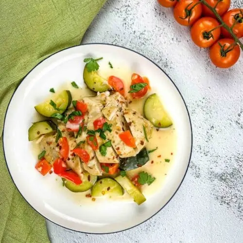 Creamy Instant Pot Italian Chicken on a white plate.
