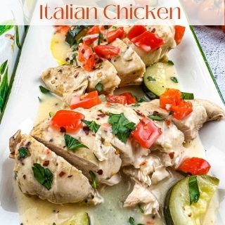 creamy italian chicke on a serving tray