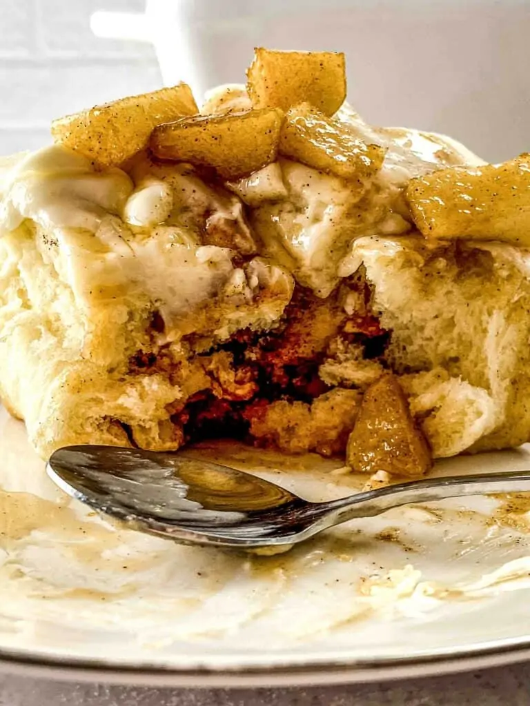 a closeup shot of apple pie cinnamon rolls