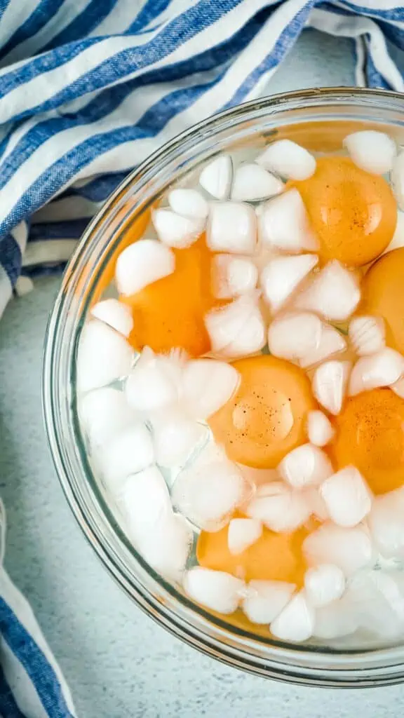 chill the cooked eggs in an ice bath