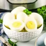 hard boiled eggs in front of the instant pot