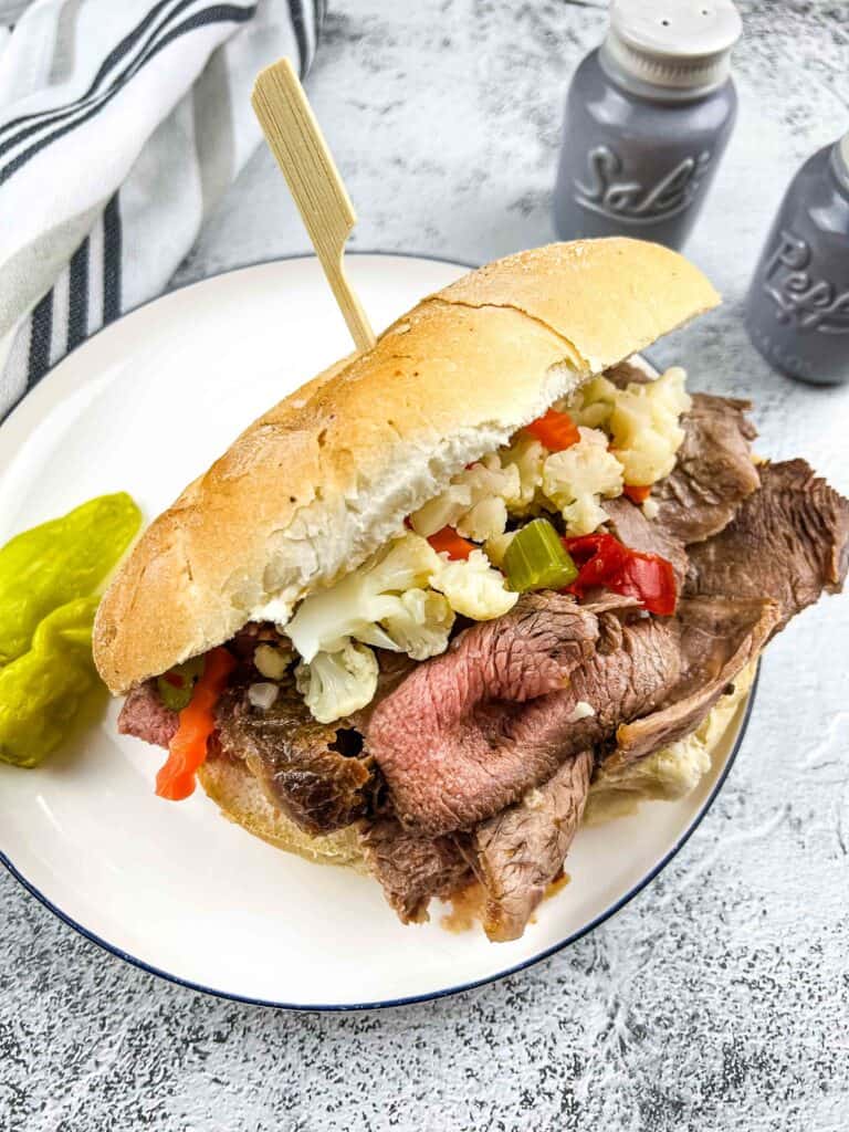 Italian beef sandwich on a plate