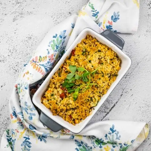 a top down shot of seafood dressing