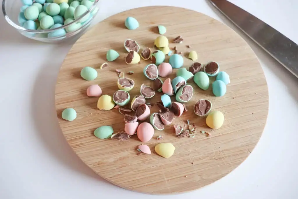 crushed mini eggs to top mini egg cookies