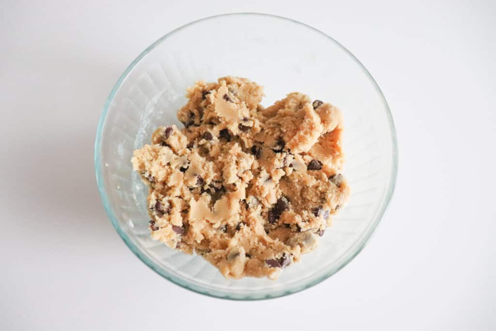 mixed mini egg cookie batter in a bowl
