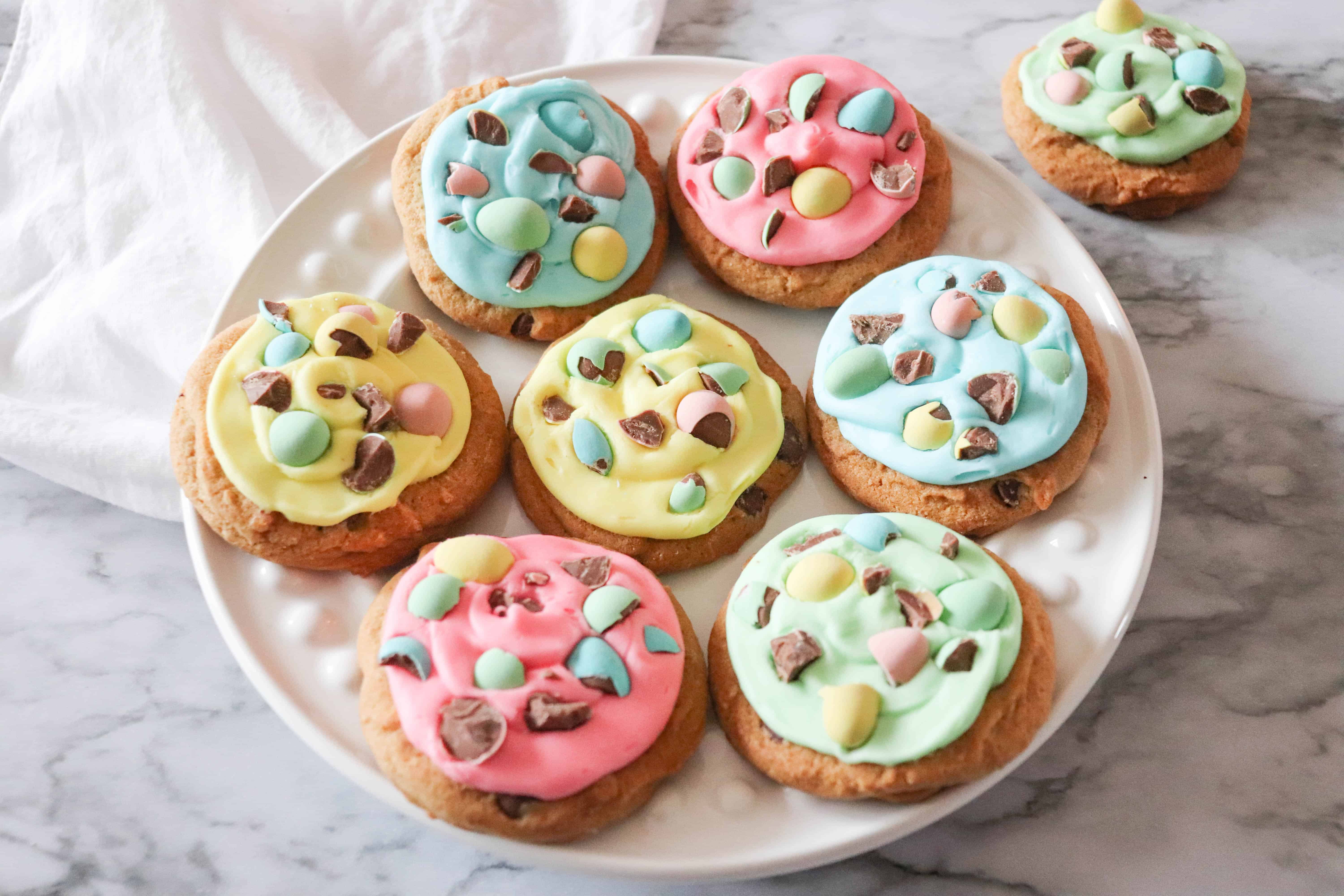 mini egg cookies on a platter